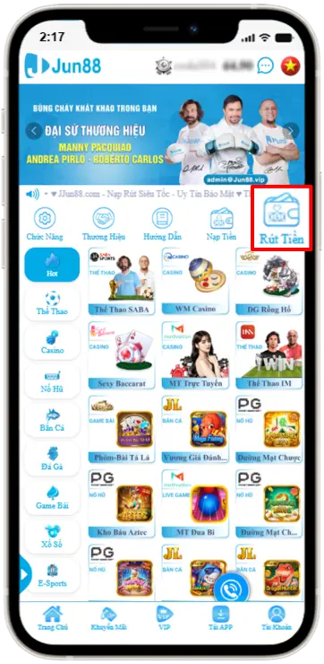 Bước 1: Tại trang chủ » Chọn "Rút tiền"